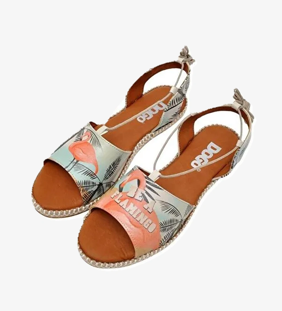 Kadın Vegan Deri Çok Renkli Bağcıklı Sandalet - Be a Flamingo Tasarım - Görsel 1