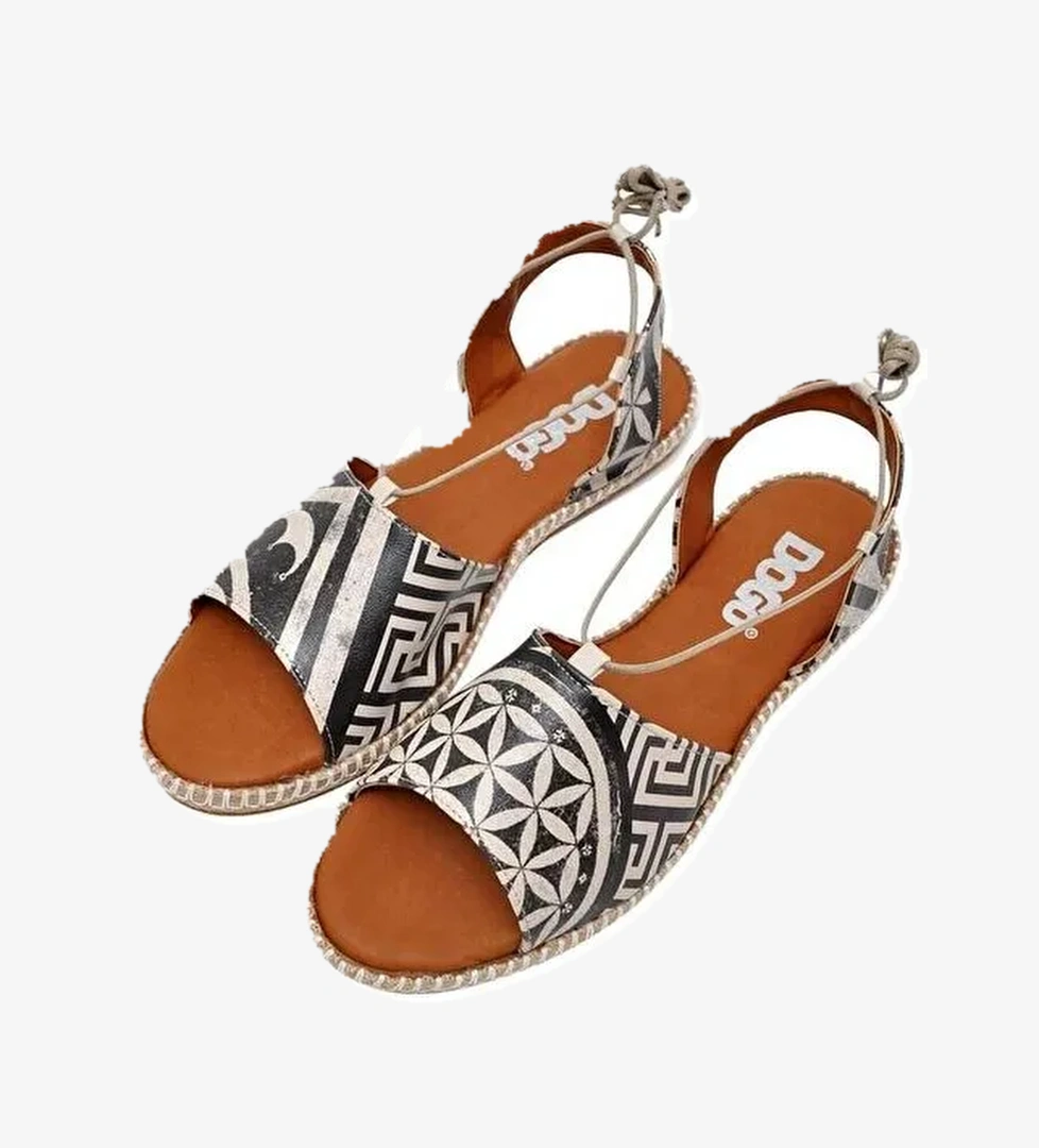 Kadın Vegan Deri Siyah Bağcıklı Sandalet - Mosaics Tasarım - Görsel 1