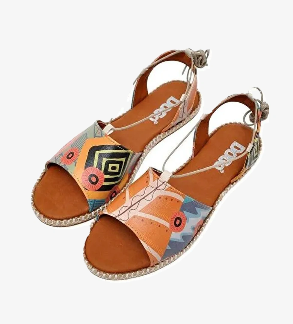 Kadın Vegan Deri Turuncu Bağcıklı Sandalet - Welcome to the Tribe Tasarım - Görsel 1