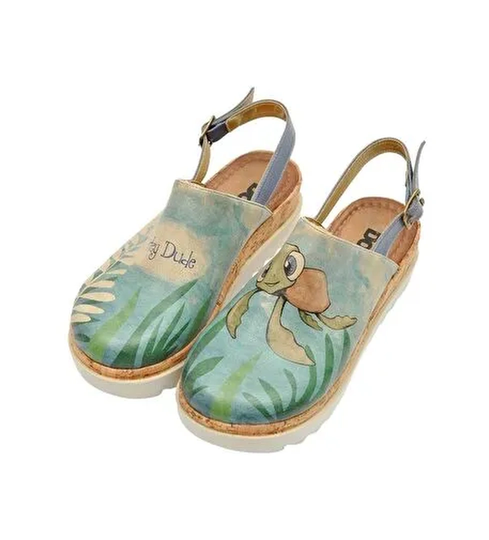Kadın Vegan Deri Mavi Kalın Taban Sandalet - Caretta-Hey Dude Tasarım - Görsel 1