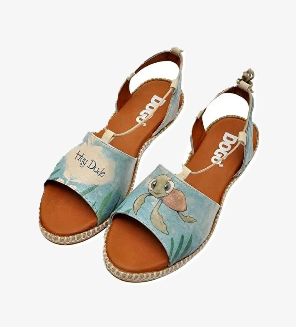 Kadın Vegan Deri Mavi Bağcıklı Sandalet - Caretta-Hey Dude Tasarım - Görsel 1