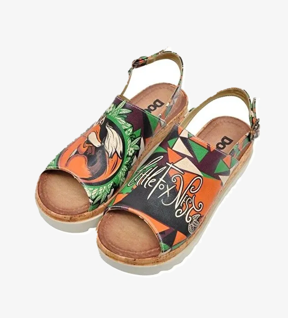 Kadın Vegan Deri Çok Renkli Kalın Taban Sandalet - Little Fox Nest Tasarım - Görsel 1