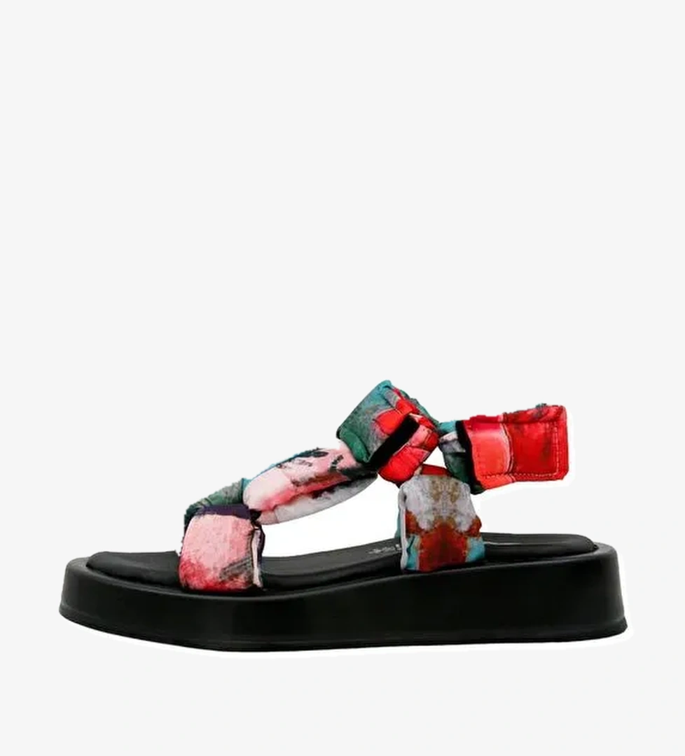 Kadın Vegan Çok Renkli Kalın Taban Sandalet - Grass and Sea Tasarım - Görsel 1