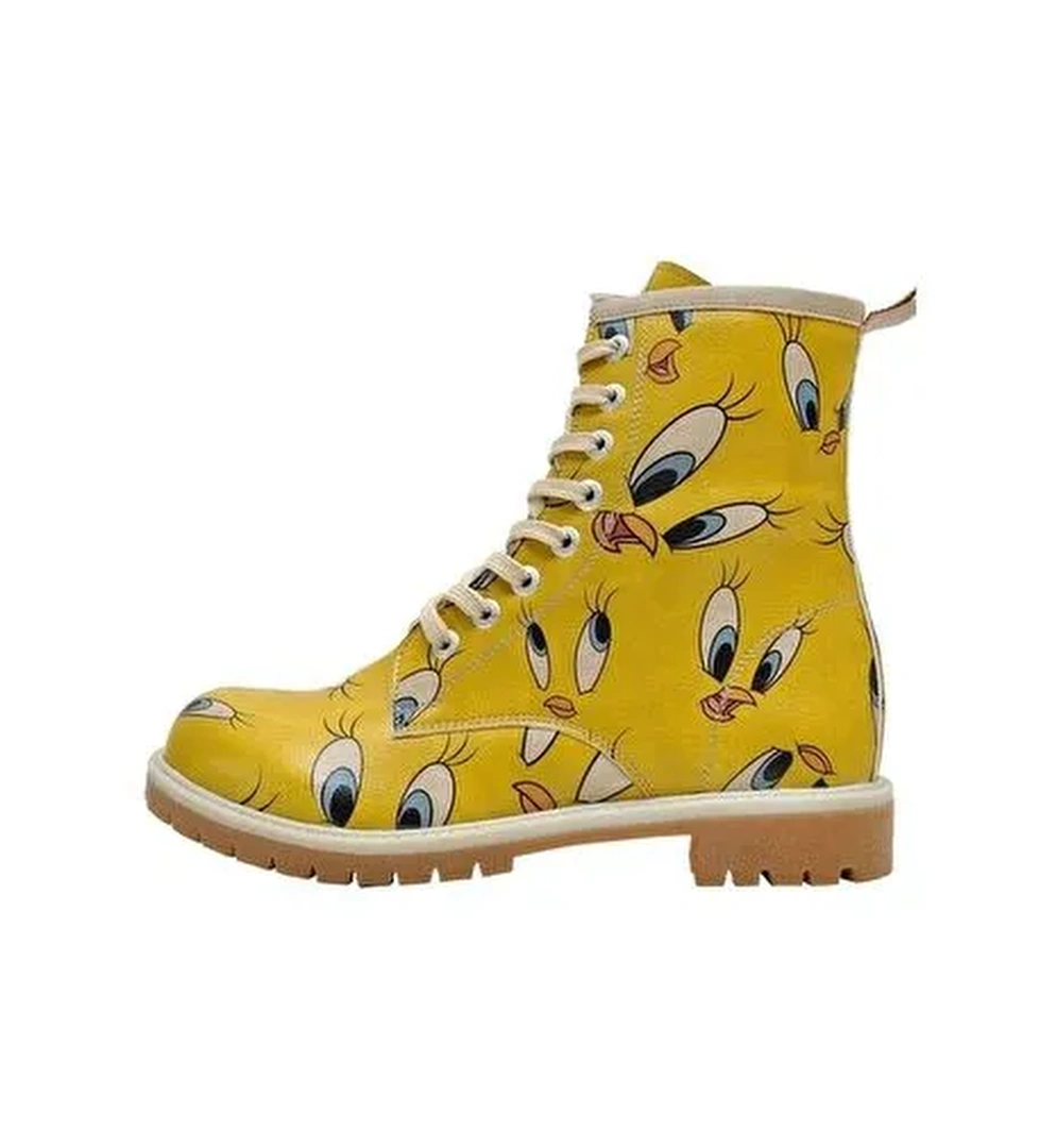 Kadın Vegan Deri Sarı Uzun Bot - Warner Bros Tweety in Yellow Tasarım - Görsel 1