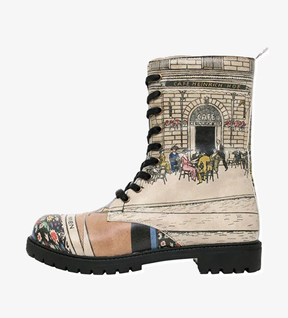 Kadın Vegan Deri Bej Fermuarlı Uzun Bot - Cafe Wien Tasarım - Görsel 1