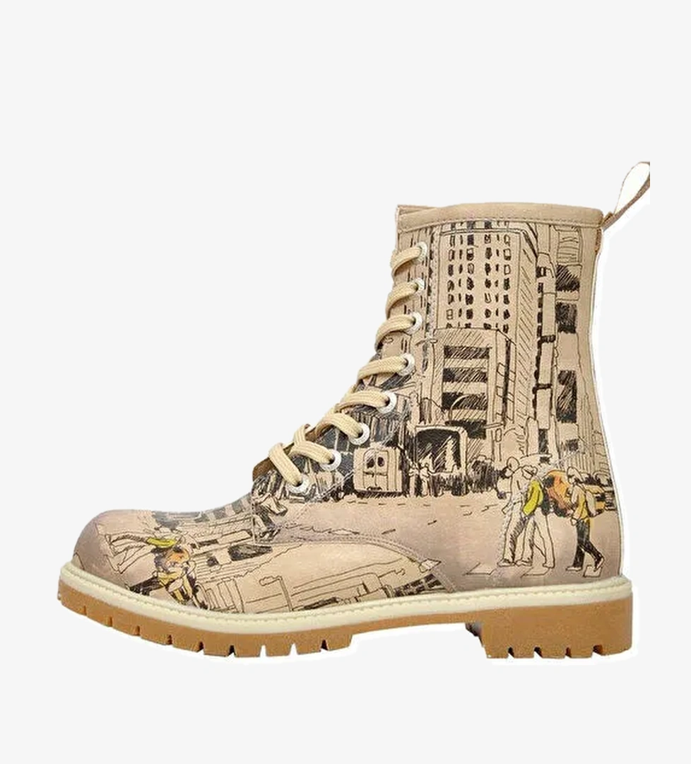 Kadın Vegan Deri Bej Uzun Bot - One way only Tasarım - Görsel 1