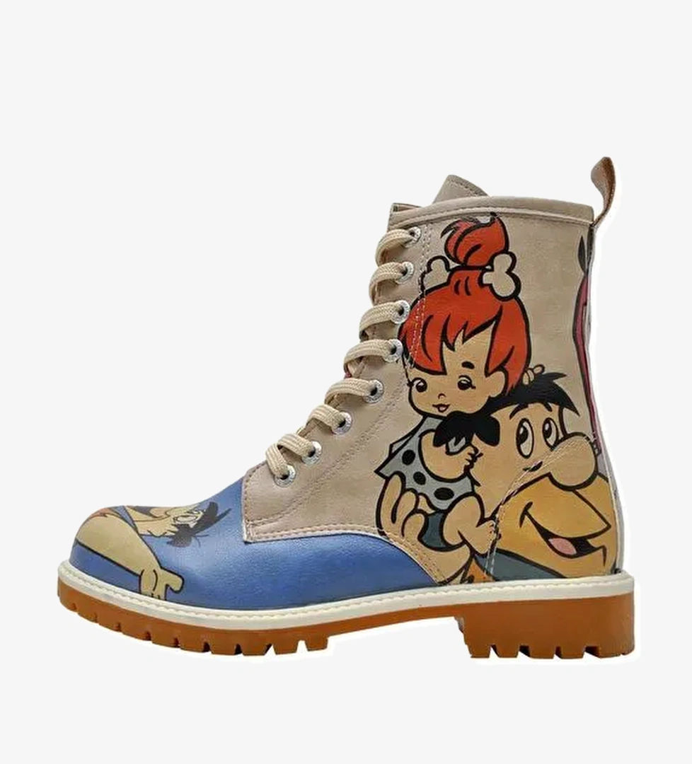 Kadın Vegan Deri Çok Renkli Uzun Bot - Warner Bros Family Rocks Çakmaktaşlar Tasarım - Görsel 1