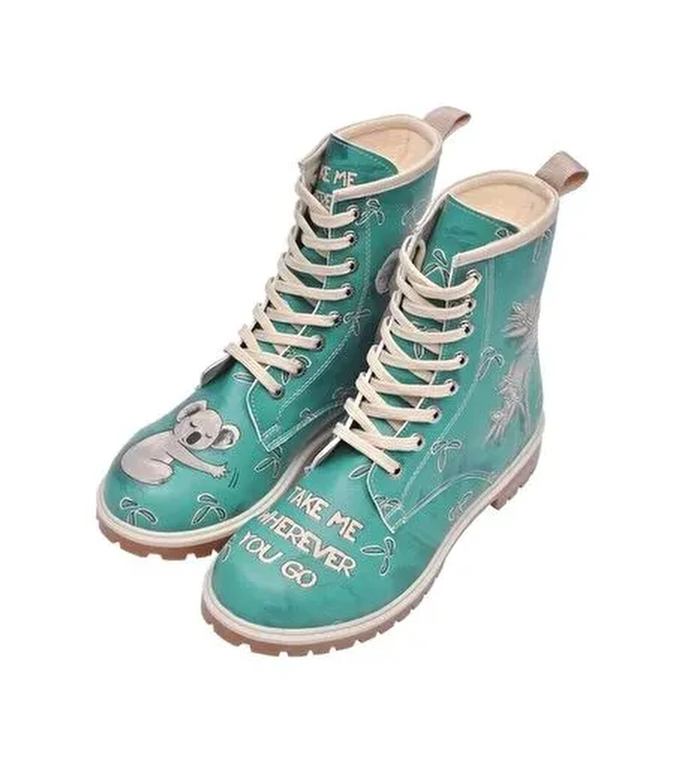 Kadın Vegan Deri Yeşil Uzun Bot - Koala Hug Tasarım - Görsel 1