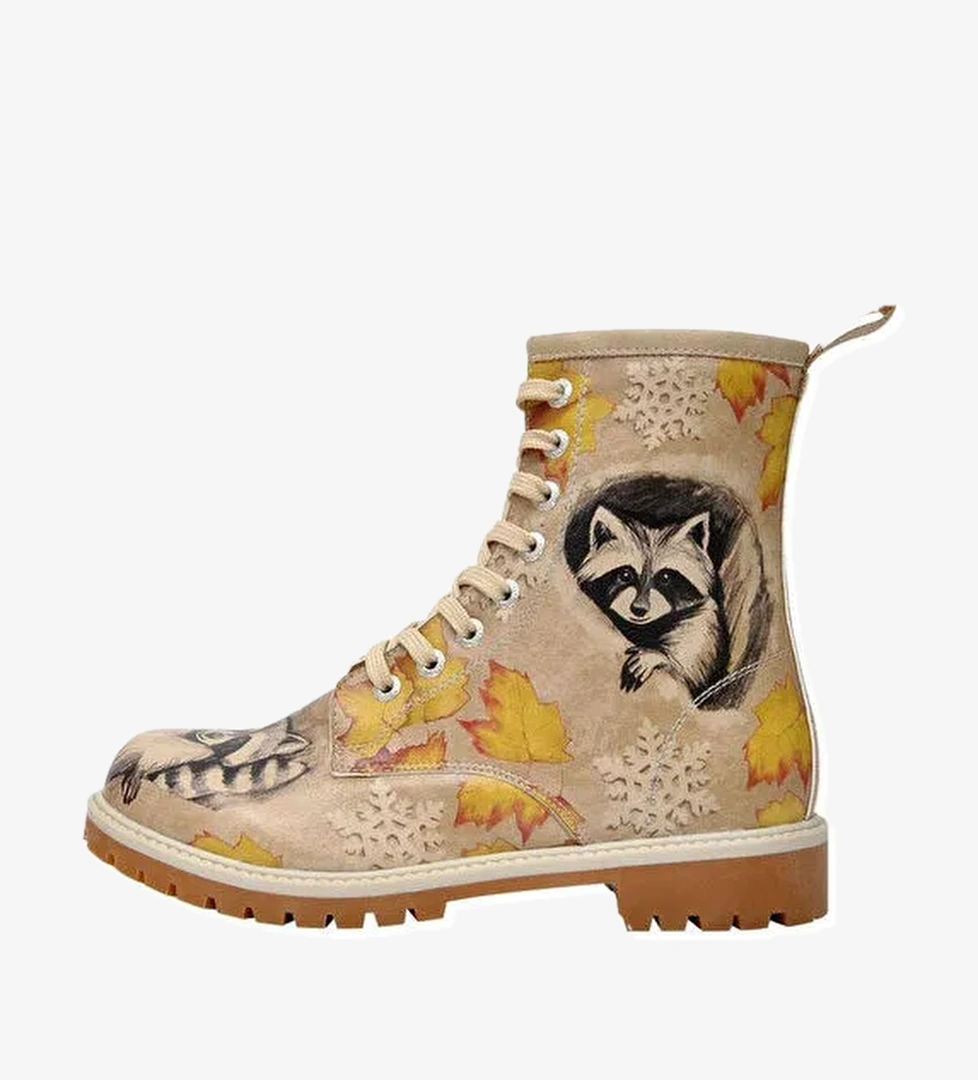 Kadın Vegan Deri Bej Uzun Bot - Raccoon Tasarım - Görsel 1