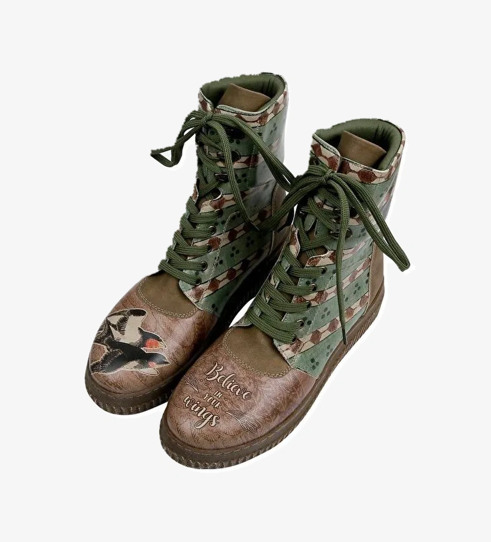 Kadın Vegan Deri Kahverengi Uzun Bot - Believe in Your Wings Tasarım - Görsel 1