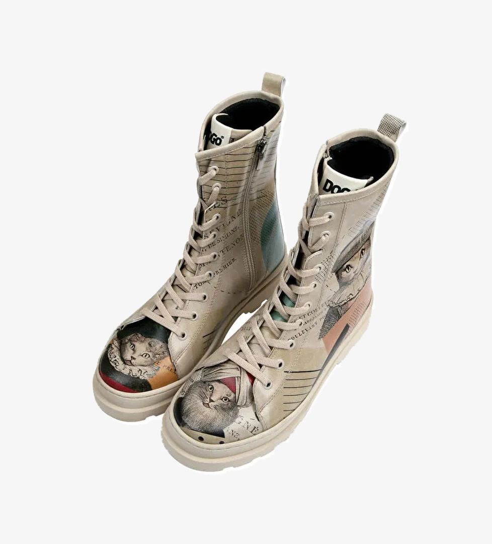 Kadın Vegan Deri Bej Fermuarlı Uzun Bot - Mon Cher Tasarım - Görsel 1