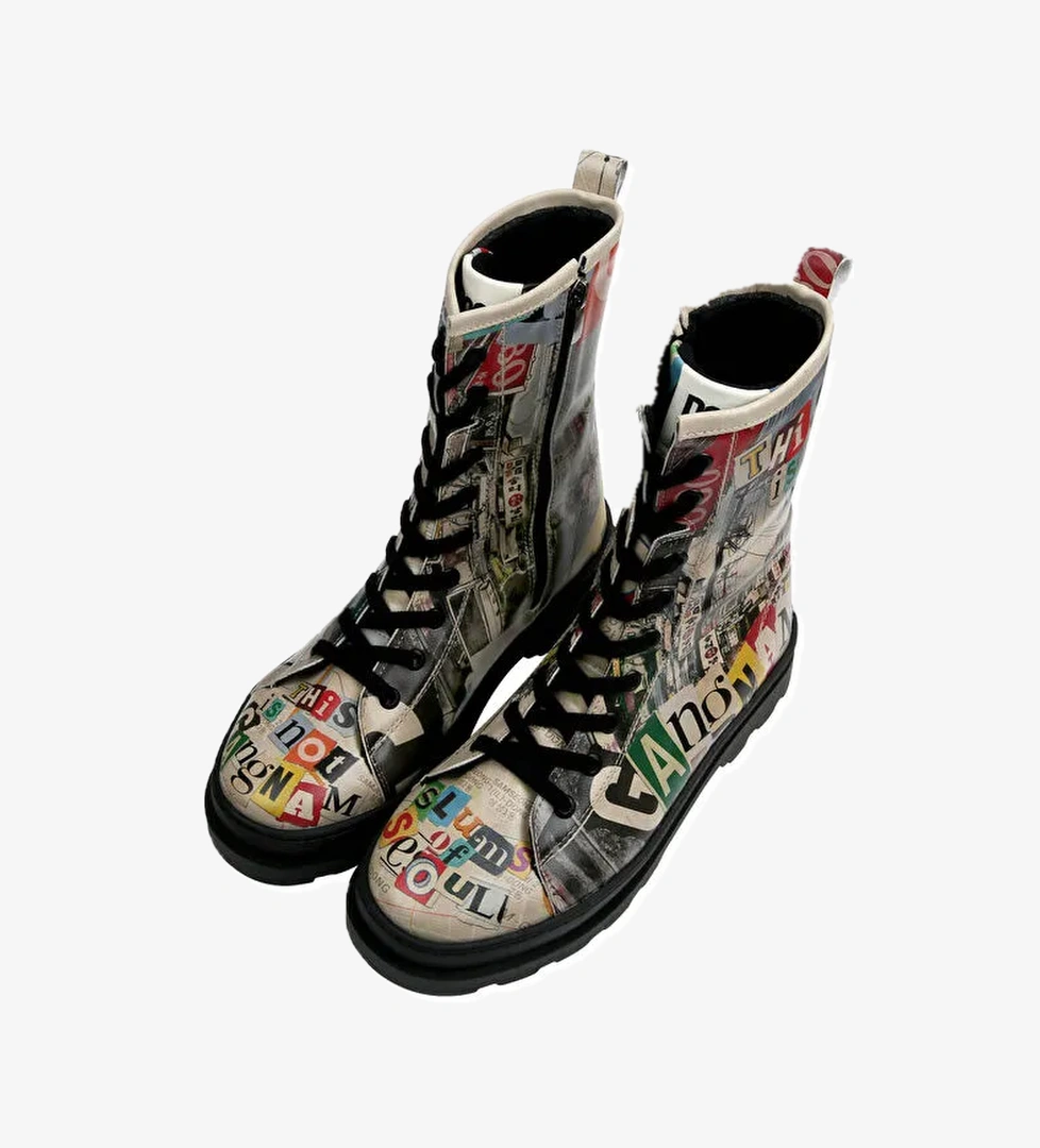 Kadın Vegan Deri Çok Renkli Fermuarlı Uzun Bot - Not Gangnam Tasarım - Görsel 1