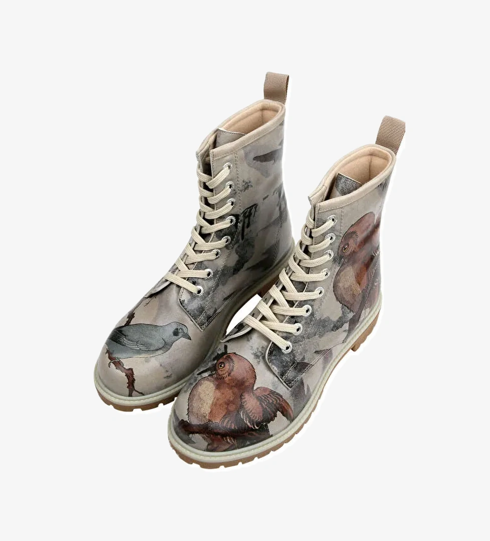 Kadın Vegan Deri Bej Uzun Bot - Chatting on a Branch Tasarım - Görsel 1