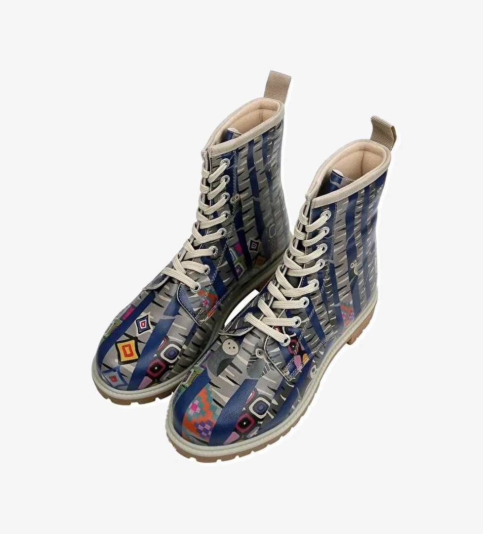 Kadın Vegan Deri Mavi Uzun Bot - Owl Gang Tasarım - Görsel 1