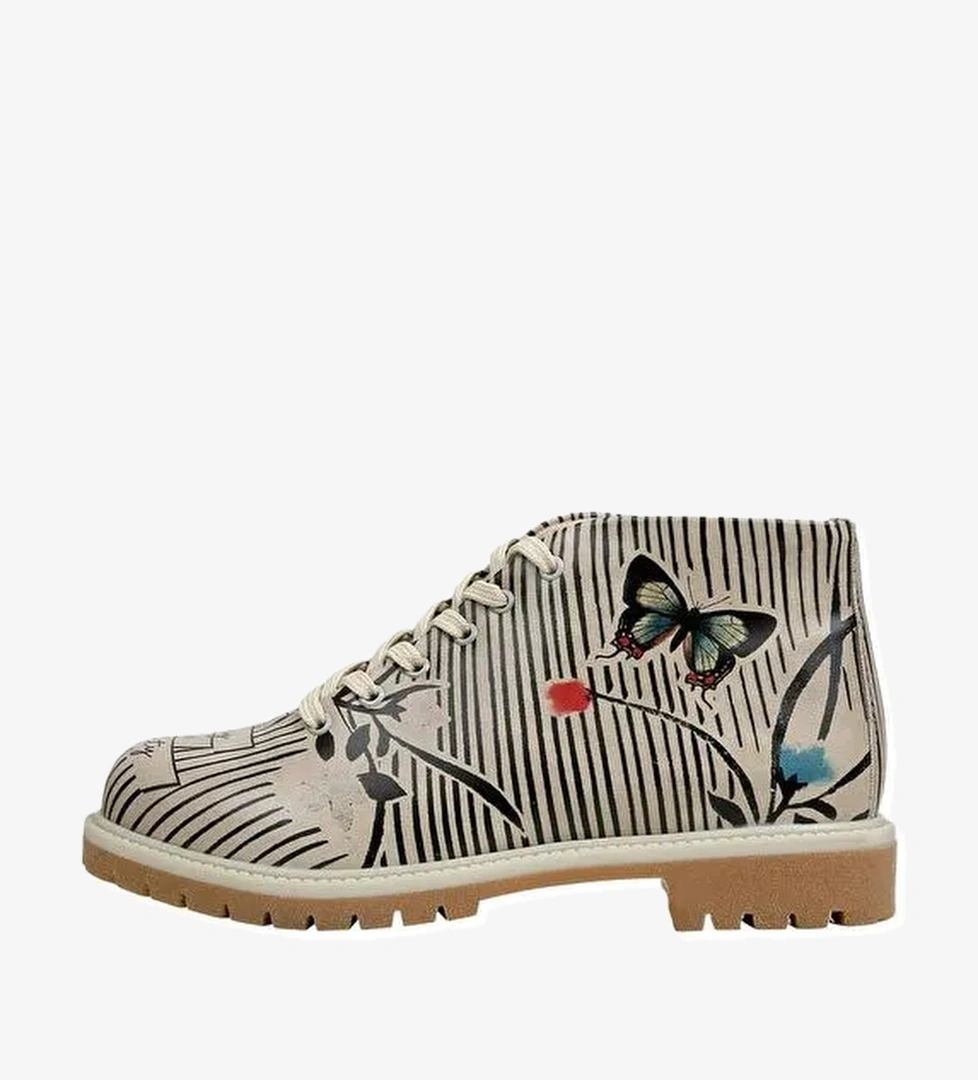 Kadın Vegan Deri Bej Fermuarlı Kısa Bot - Tiny But Mighty Tasarım - Görsel 1