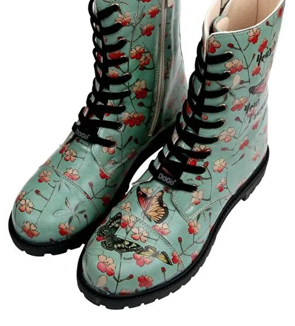 Kadın Vegan Deri Turkuaz Fermuarlı Uzun Bot - Your Wings, Your Dreams Tasarım - Görsel 1