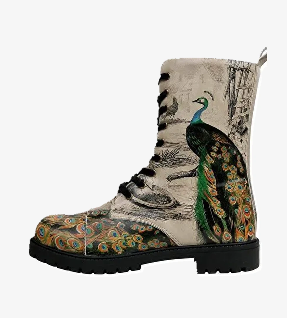 Kadın Vegan Deri Bej Fermuarlı Uzun Bot - Gracious Feathers Tasarım - Görsel 1