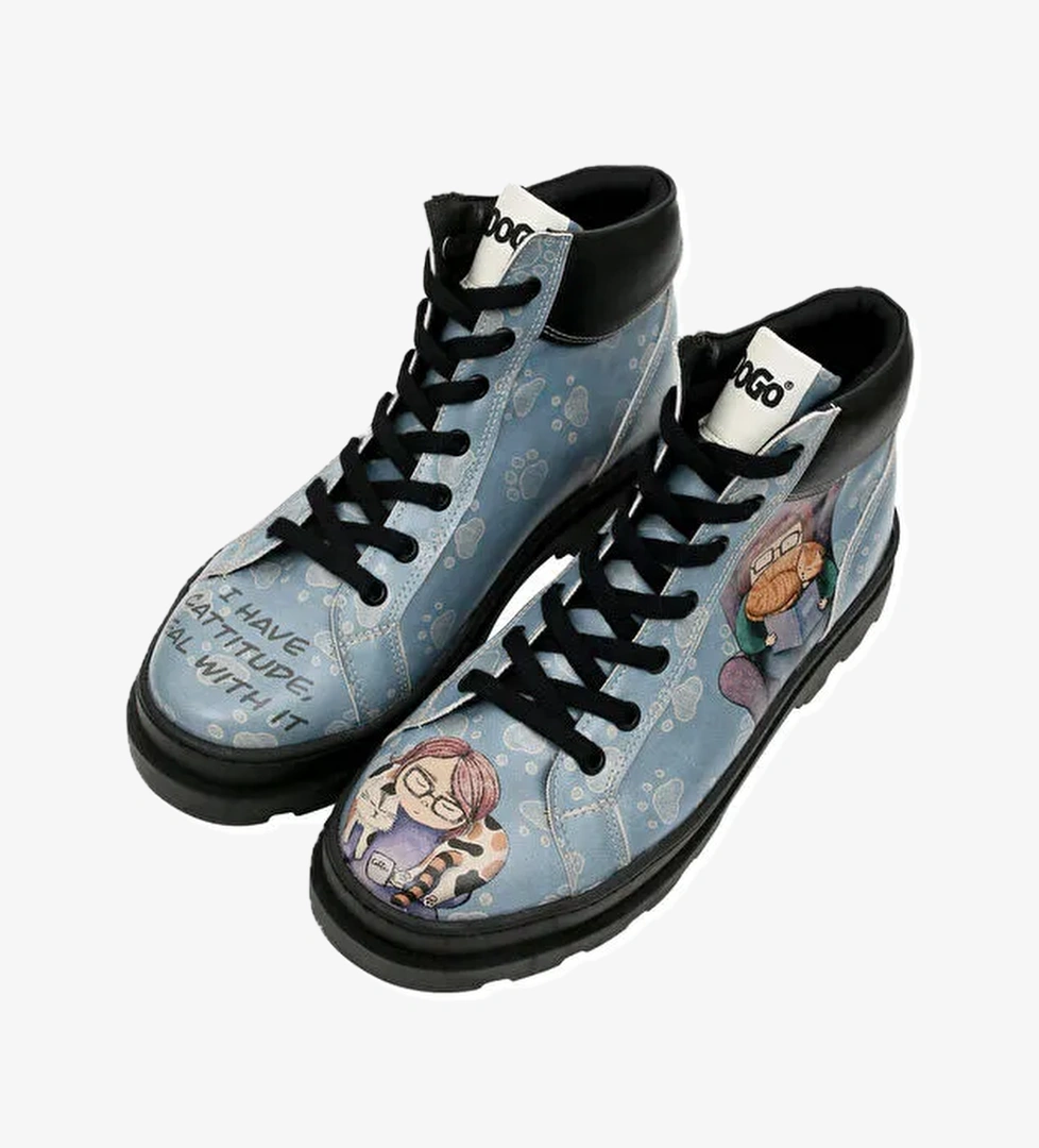 Kadın Vegan Deri Mavi Bot - I Have Cattitude Tasarım - Görsel 1