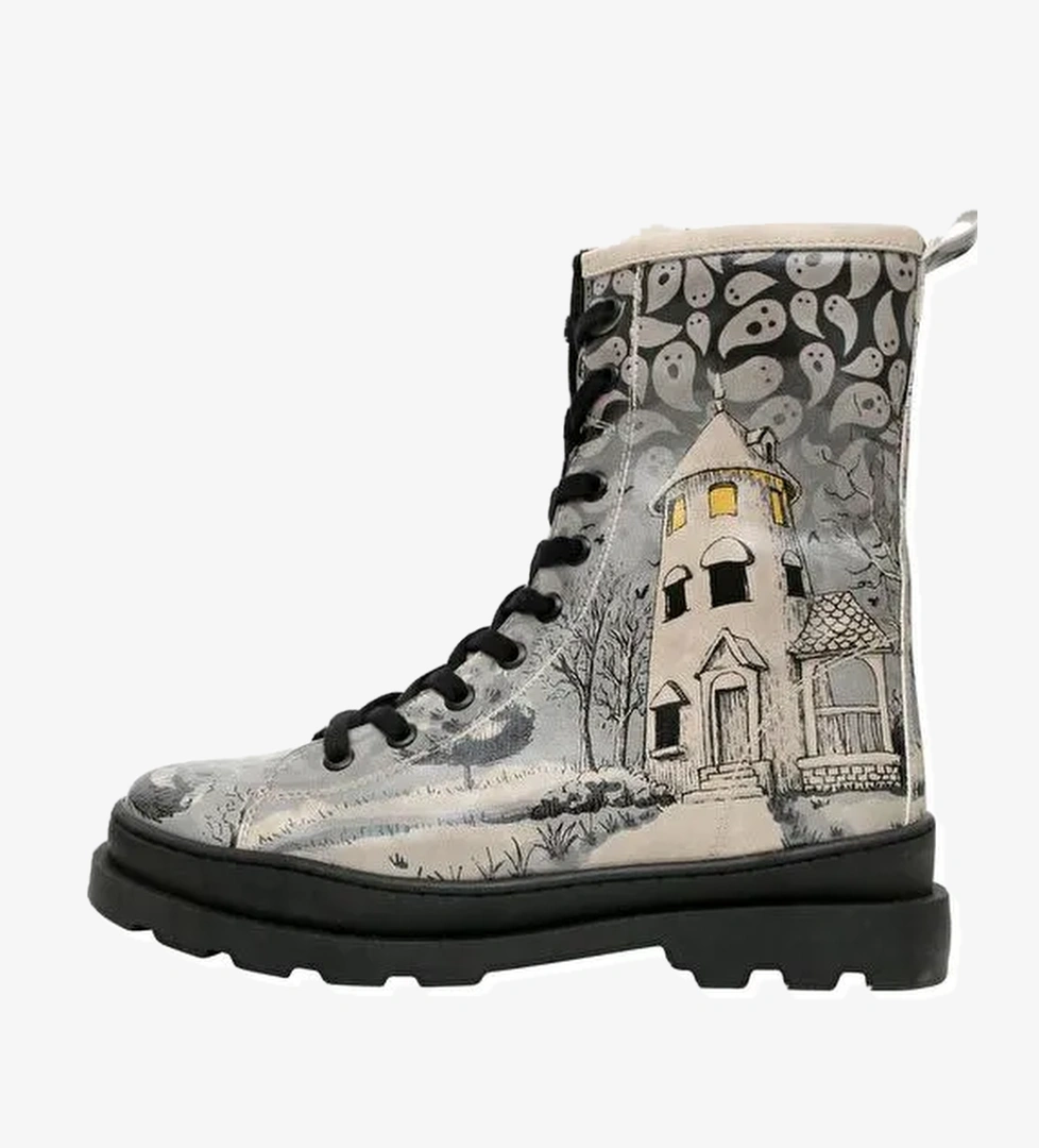 Kadın Vegan Deri Gri Fermuarlı Uzun Bot - Spooky Town Tasarım - Görsel 1