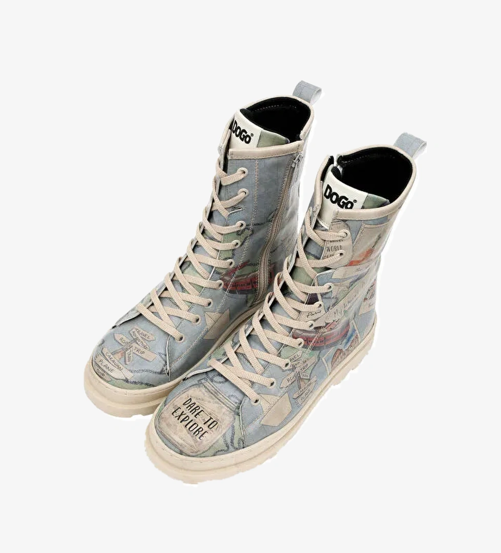 Kadın Vegan Deri Mavi Fermuarlı Uzun Bot - Dare to Explore Tasarım - Görsel 1