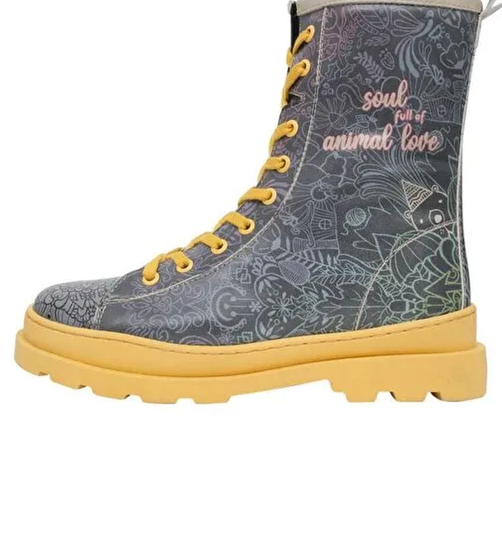 Kadın Vegan Deri Çok Renkli Fermuarlı Uzun Bot - Soul Full of Animal Love Tasarım - Görsel 1