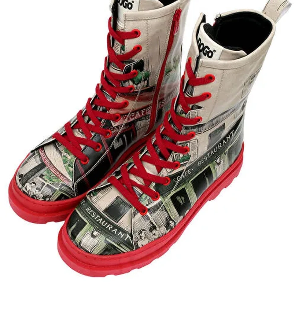 Kadın Vegan Deri Kırmızı Fermuarlı Uzun Bot - La Vie Parisienne Tasarım - Görsel 1