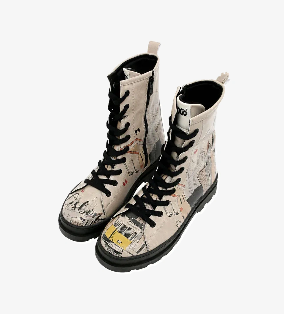 Kadın Vegan Deri Bej Fermuarlı Uzun Bot - Lisbon Tasarım - Görsel 1