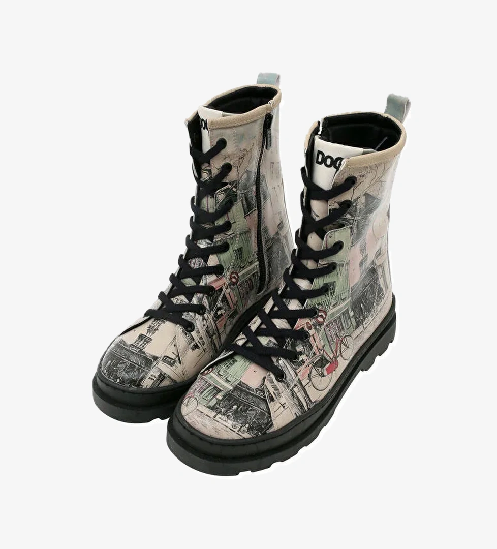 Kadın Vegan Deri Bej Fermuarlı Uzun Bot - bonjour paris Tasarım - Görsel 1