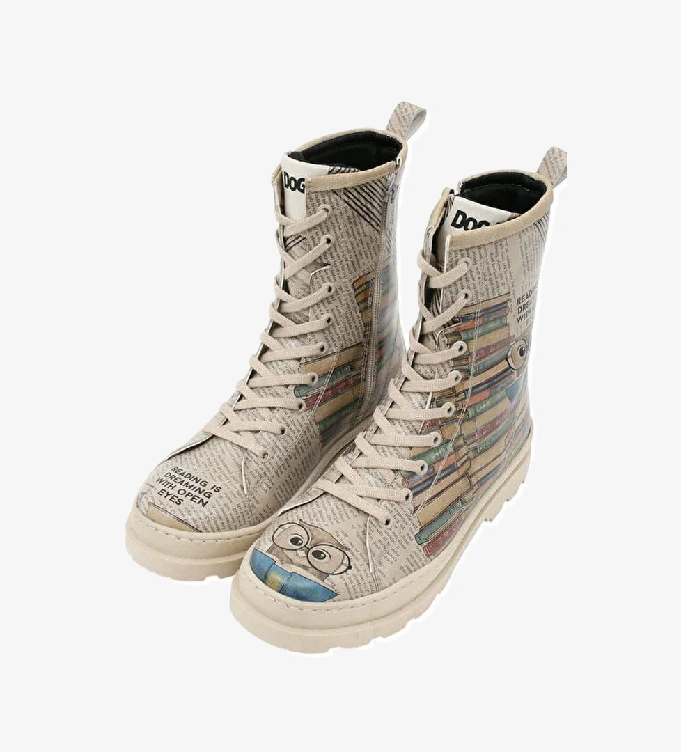 Kadın Vegan Deri Bej Fermuarlı Uzun Bot - The wise owl Tasarım - Görsel 1