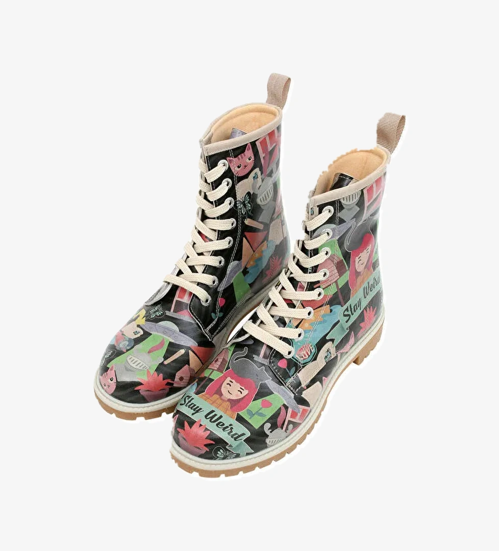 Kadın Vegan Deri Çok Renkli Uzun Bot - Stay Weird Tasarım - Görsel 1