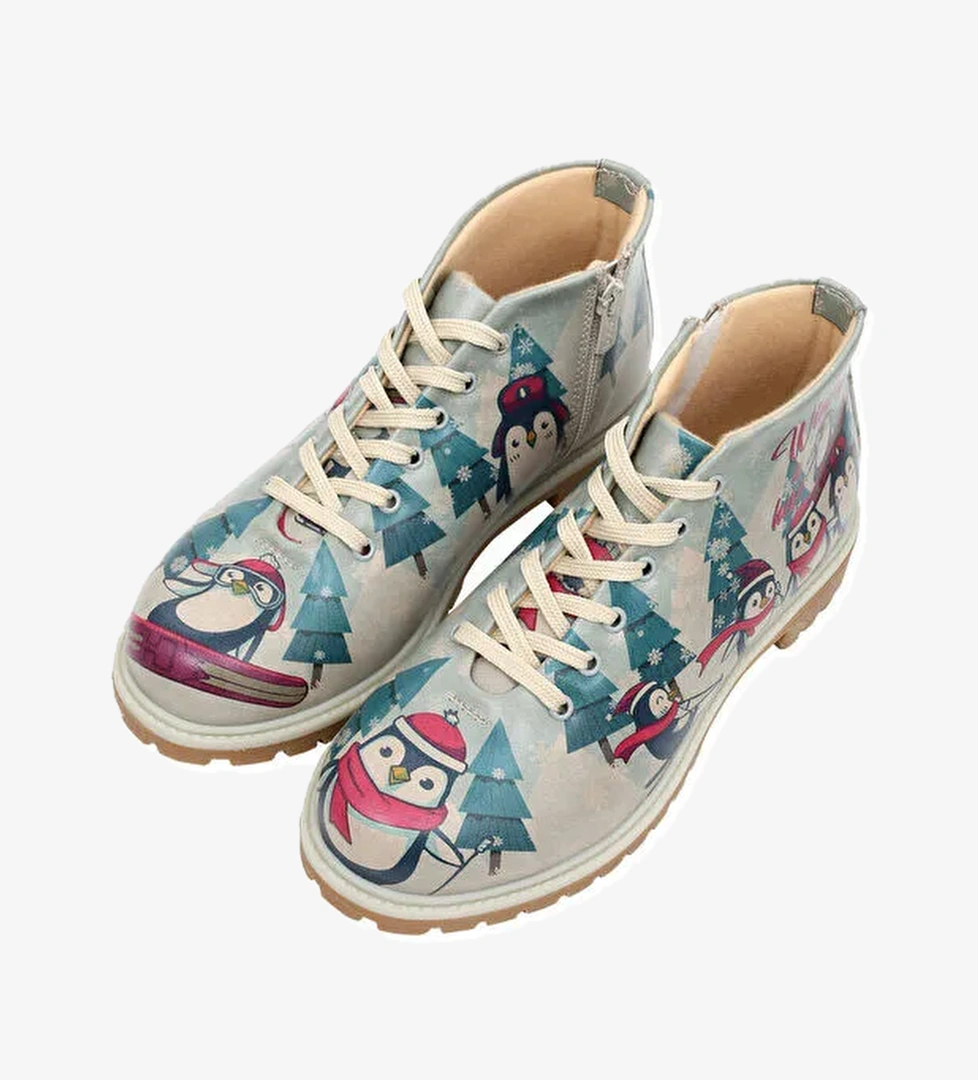 Kadın Vegan Deri Çok Renkli Fermuarlı Kısa Bot - Winters is Here Tasarım - Görsel 1