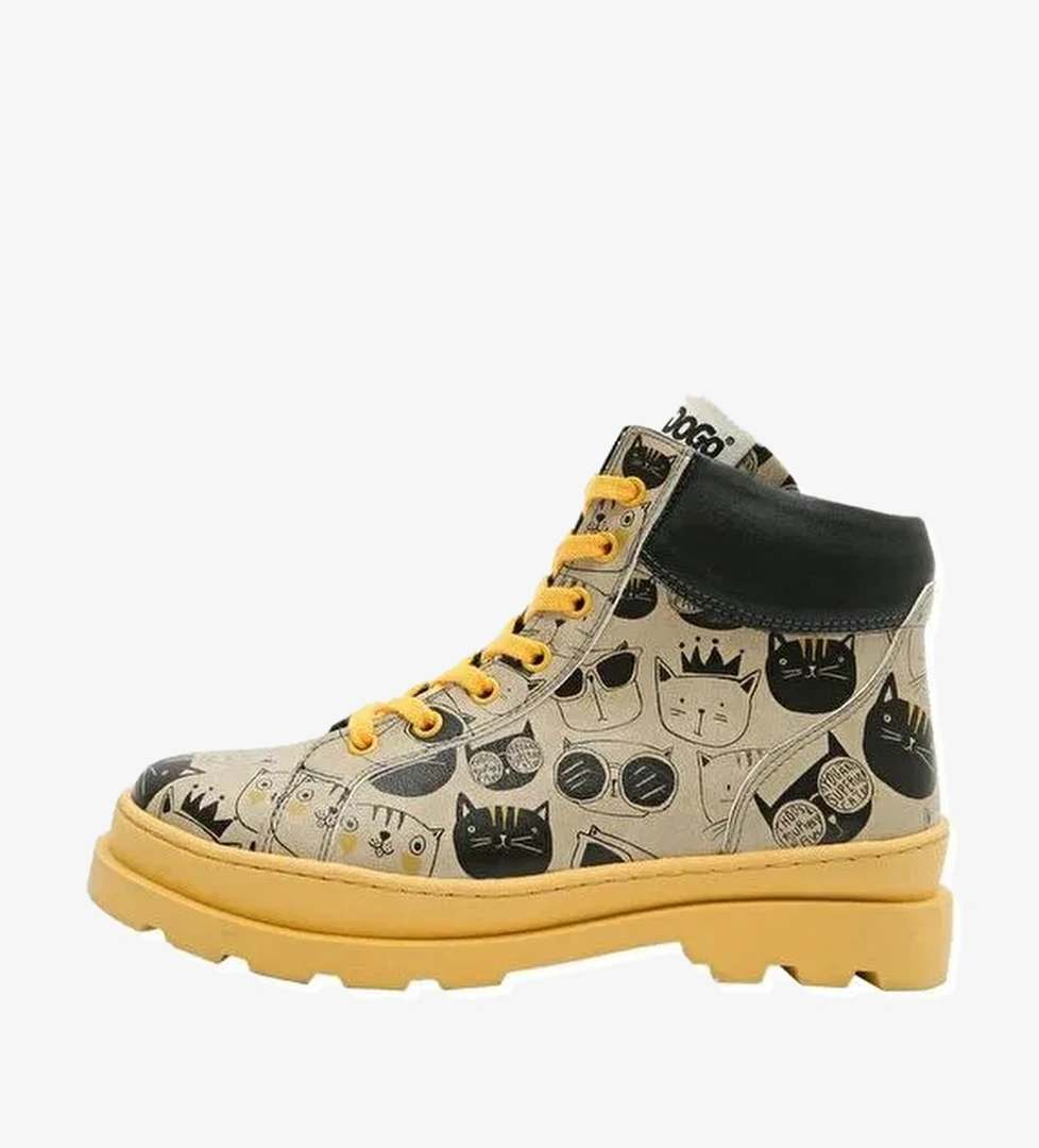 Kadın Vegan Deri Bej Bot - Monochrome Cats Tasarım - Görsel 1