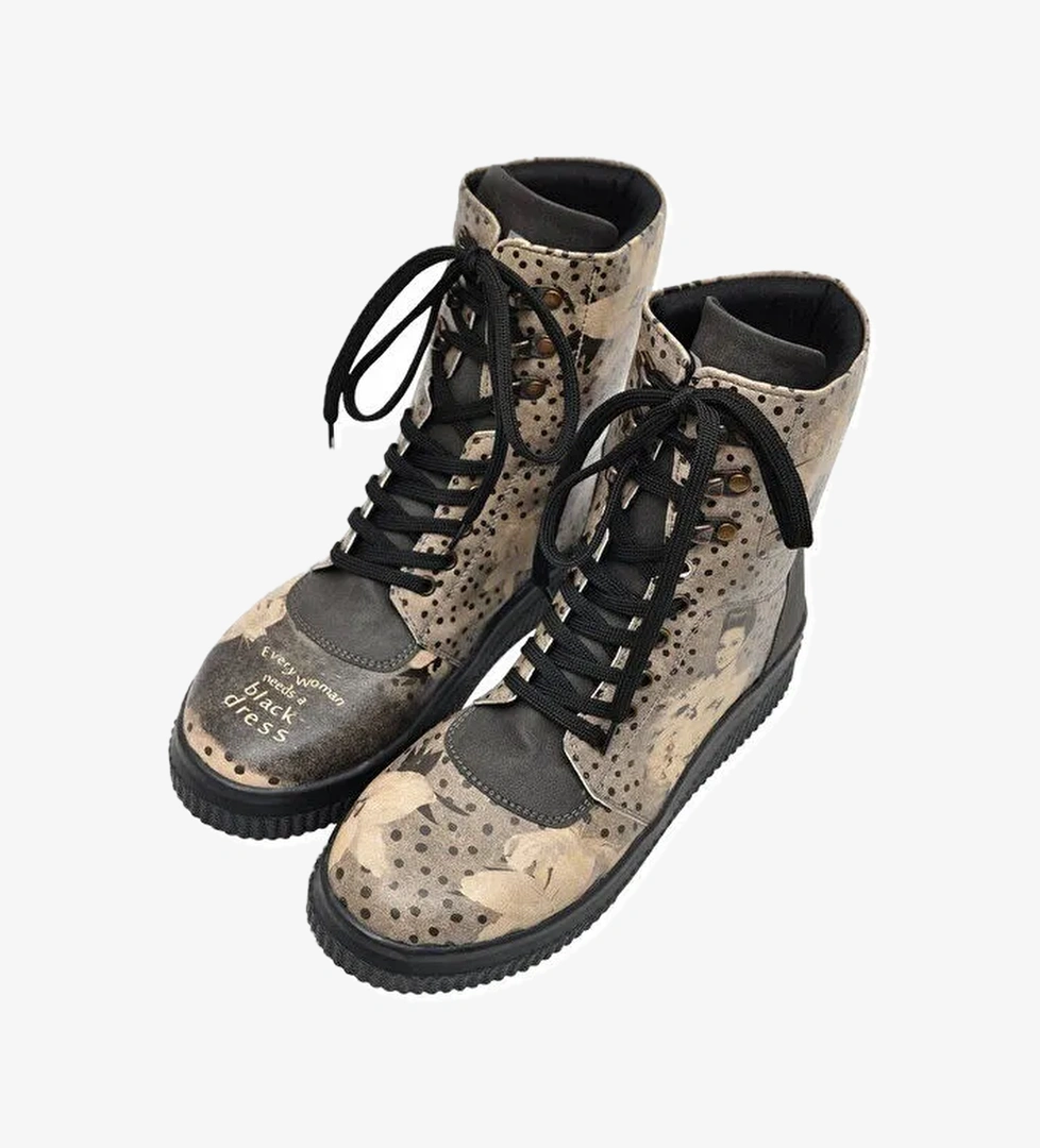 Kadın Vegan Deri Gri Uzun Bot - Black Dress Tasarım - Görsel 1