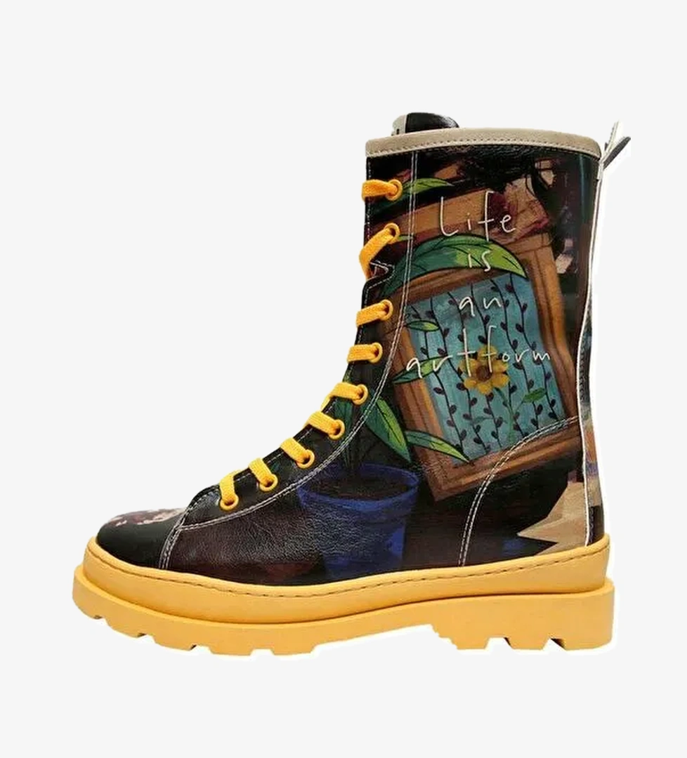 Kadın Vegan Deri Siyah Fermuarlı Uzun Bot - Art Form Tasarım - Görsel 1