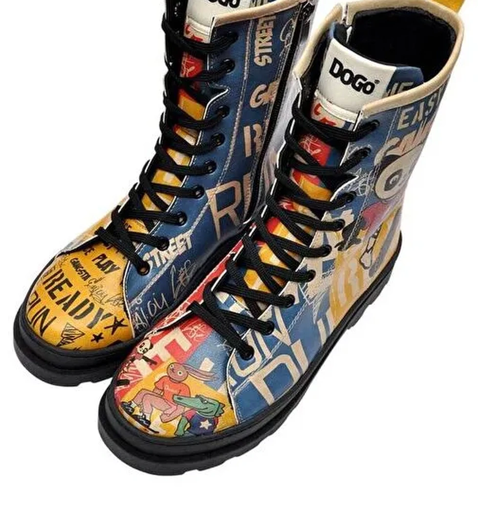 Kadın Vegan Deri Çok Renkli Fermuarlı Uzun Bot - Skaters Tasarım - Görsel 1