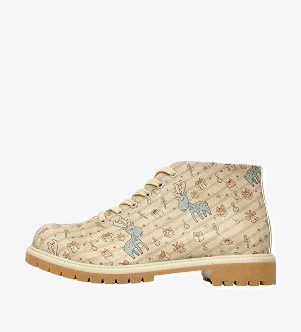 Kadın Vegan Deri Bej Fermuarlı Kısa Bot - Deer Xmass Tasarım - Görsel 1