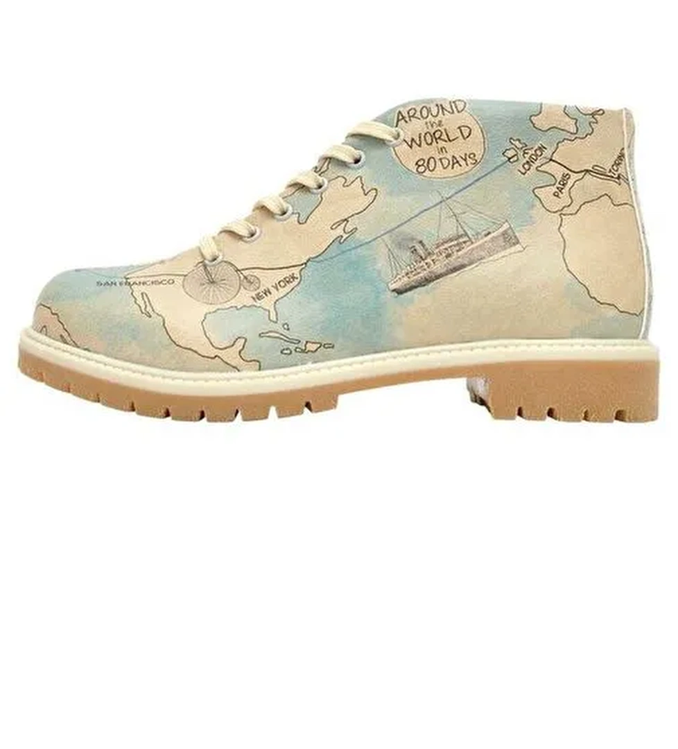 Kadın Vegan Deri Bej Fermuarlı Kısa Bot - Around the World Tasarım - Görsel 1