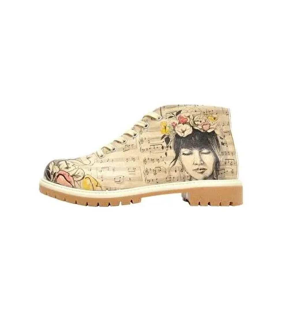 Kadın Vegan Deri Bej Fermuarlı Kısa Bot - Music on World Off Tasarım - Görsel 1