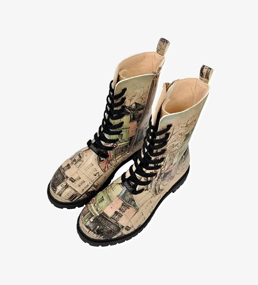 Kadın Vegan Deri Bej Fermuarlı Uzun Bot - Bonjour Paris Tasarım - Görsel 1