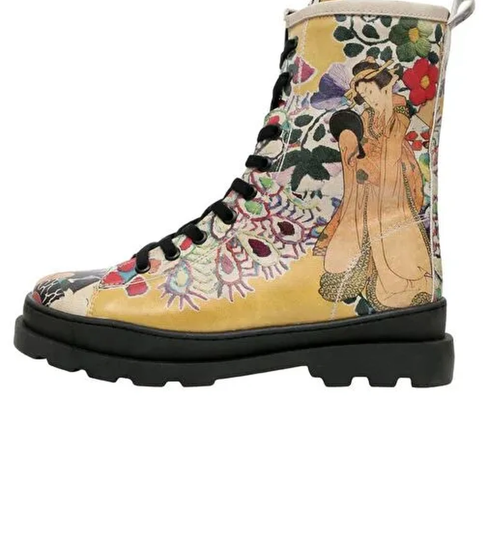Kadın Vegan Deri Çok Renkli Fermuarlı Uzun Bot - Spring Embroidery Tasarım - Görsel 1
