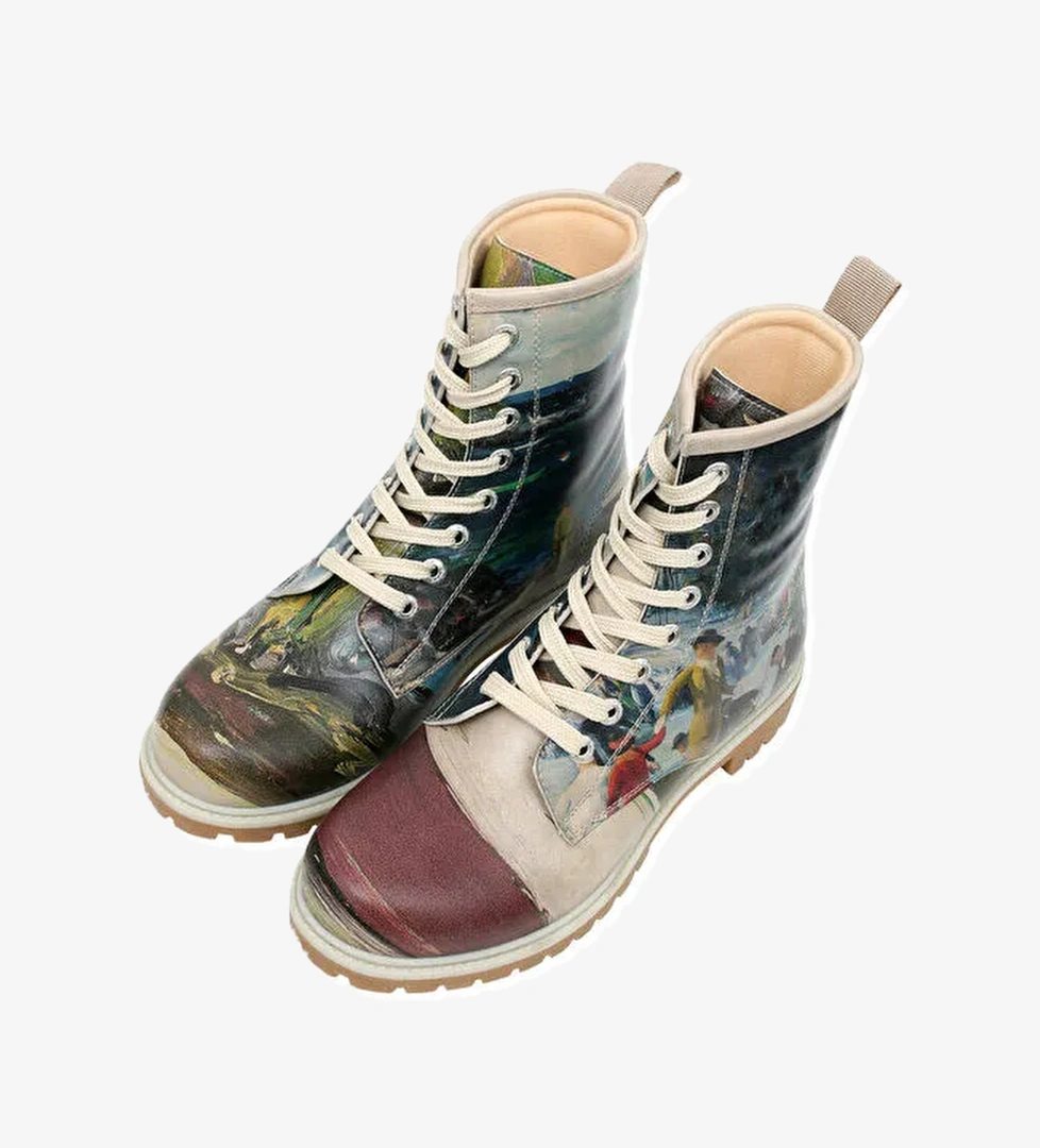 Kadın Vegan Deri Çok Renkli Uzun Bot - Brush Strokes Tasarım - Görsel 1