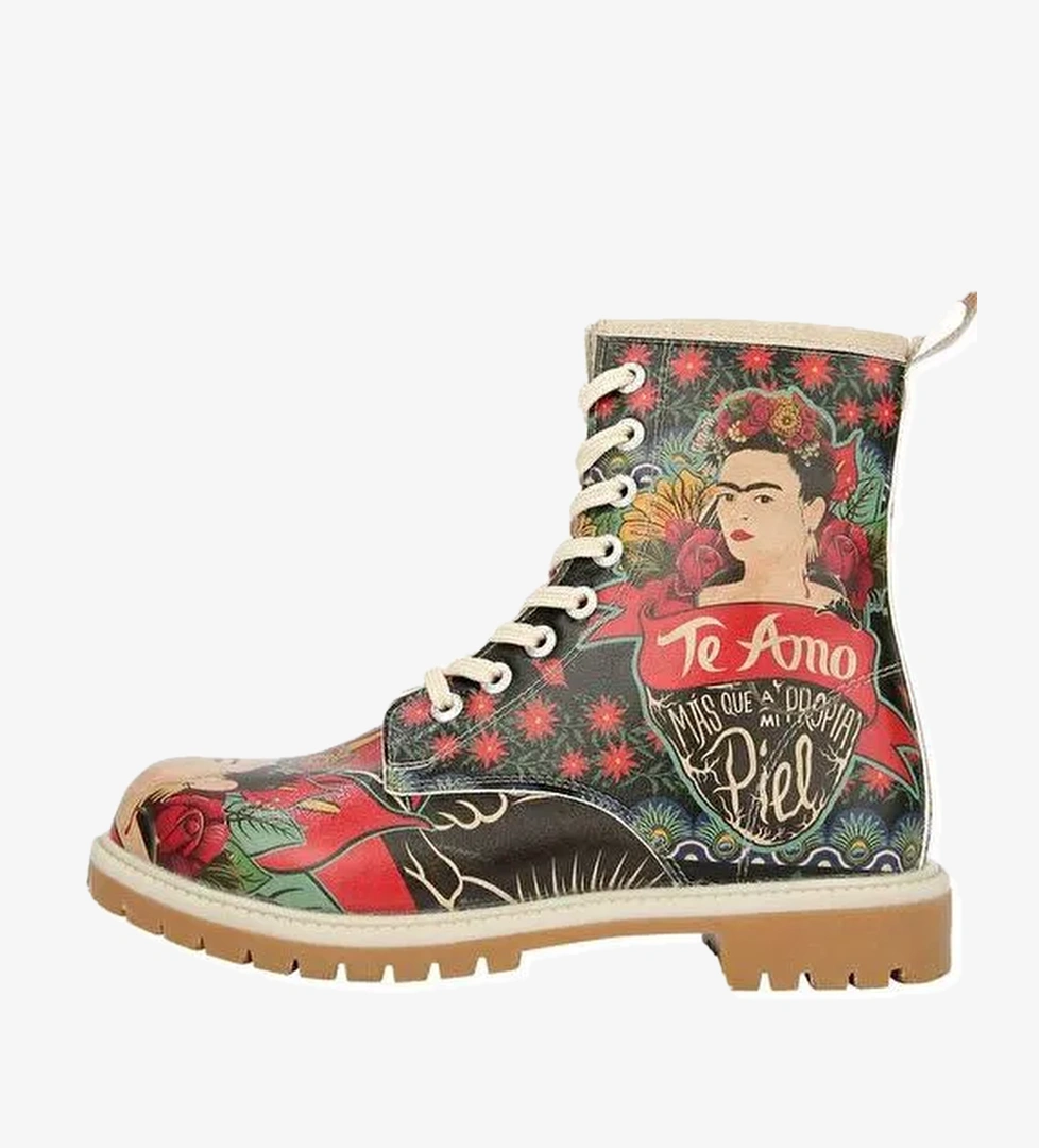 Kadın Vegan Deri Yeşil Uzun Bot - Te Amo Frida Kahlo Tasarım - Görsel 1