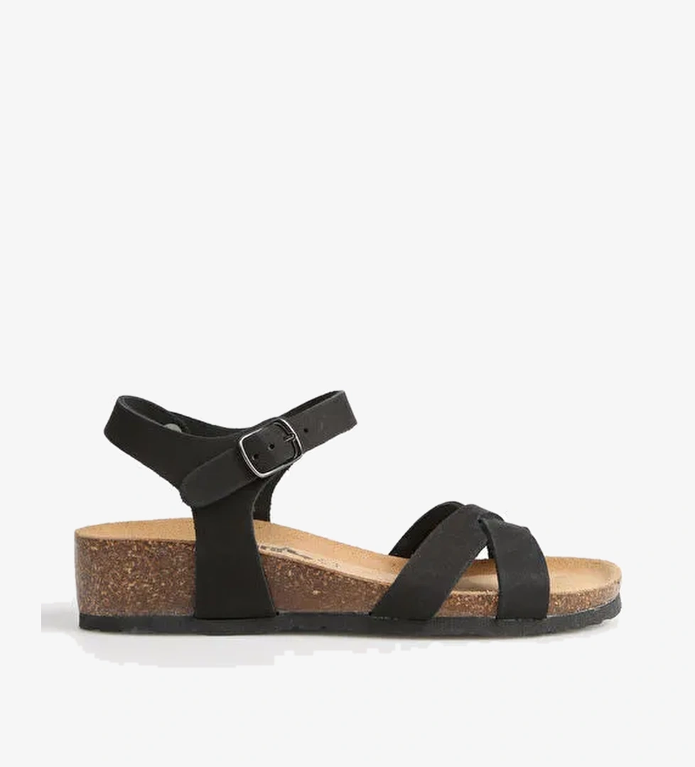 Più Natura Siyah Kadın Deri Sandalet 12 FREGENE - Görsel 1