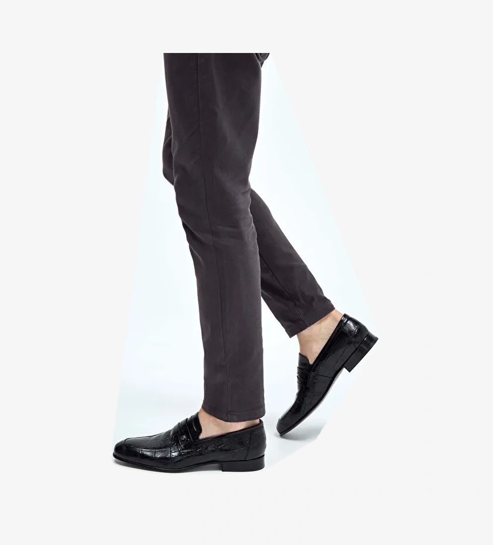 Tamer Tanca Erkek Hakiki Deri Siyah Kroko Makosen Ayakkabı - Görsel 1