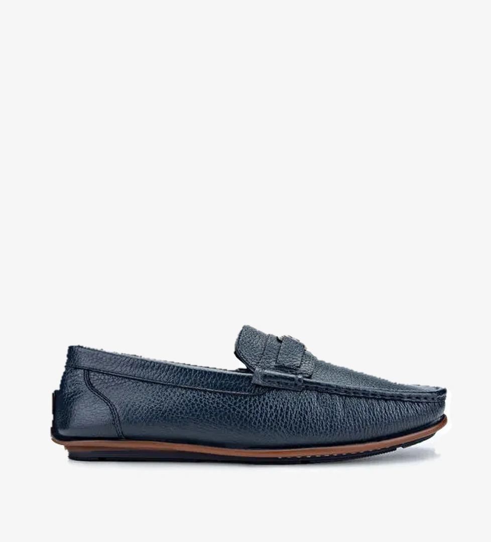 Tamer Tanca Erkek Hakiki Deri Lacivert Loafer Ayakkabı - Görsel 1