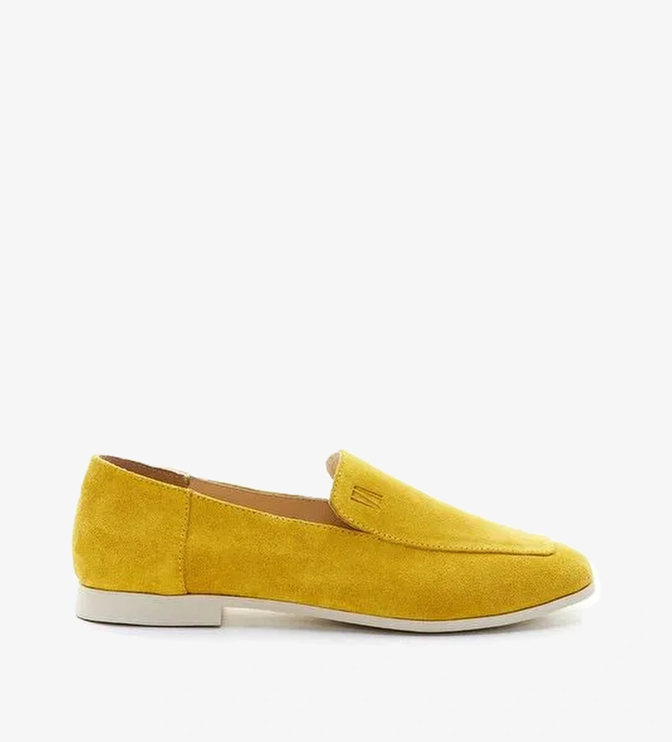 Valmenti Prunella Kadın Sarı Süet Hakiki Deri Loafer Ayakkabı - Görsel 1