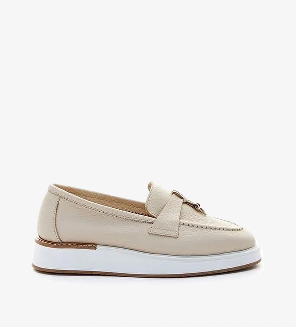 Valmenti Olympe Kadın Bej Floter Hakiki Deri Loafer Ayakkabı - Görsel 1