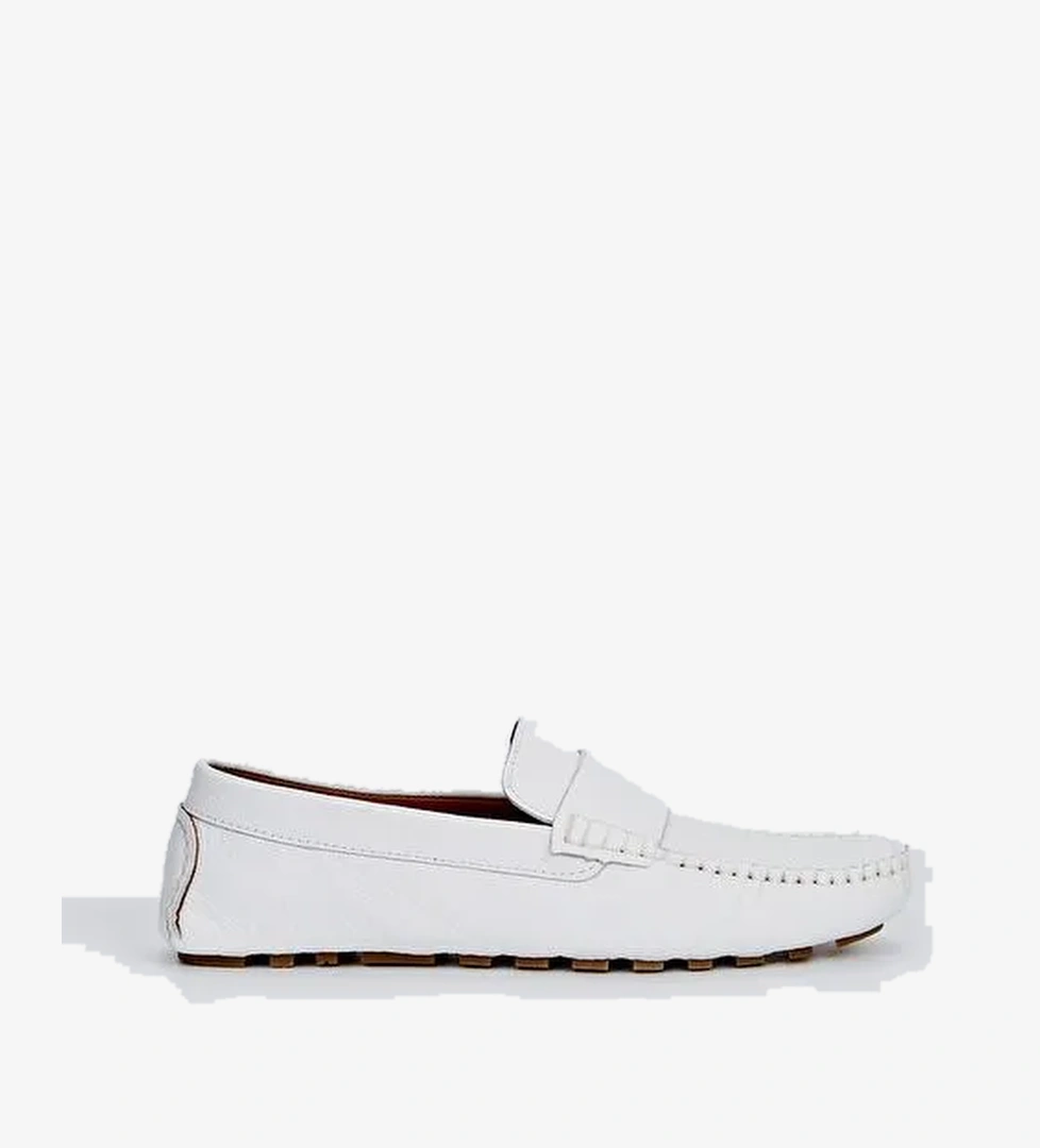 Valmenti Bona Erkek Beyaz Floter Hakiki Deri Loafer Ayakkabı - Görsel 1