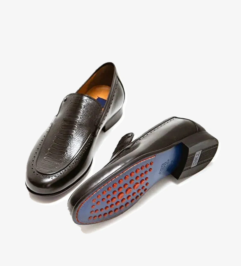 Tamer Tanca Erkek Hakiki Deri Siyah Bufalo Makosen Ayakkabı - Görsel 1