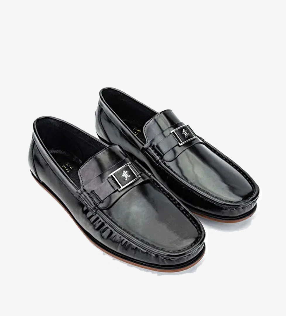 Tamer Tanca Erkek Hakiki Deri Siyah Açma Loafer Ayakkabı - Görsel 1